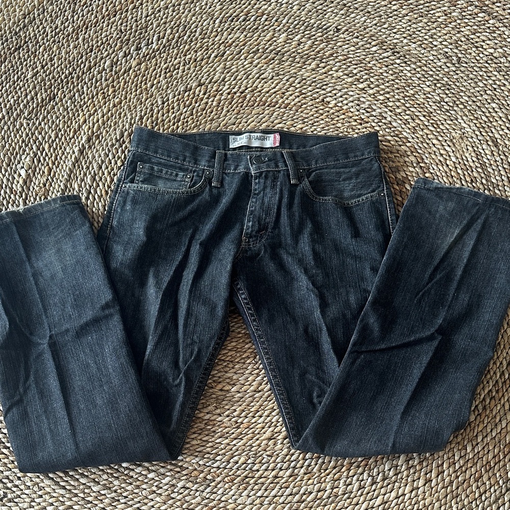 Levi's Black Wash Slim Straight Cotton Jeans for Men